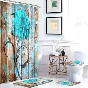 5 PC Turquoise Floral Bathroom Set